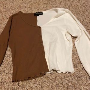 Brown & White long sleeved crop top